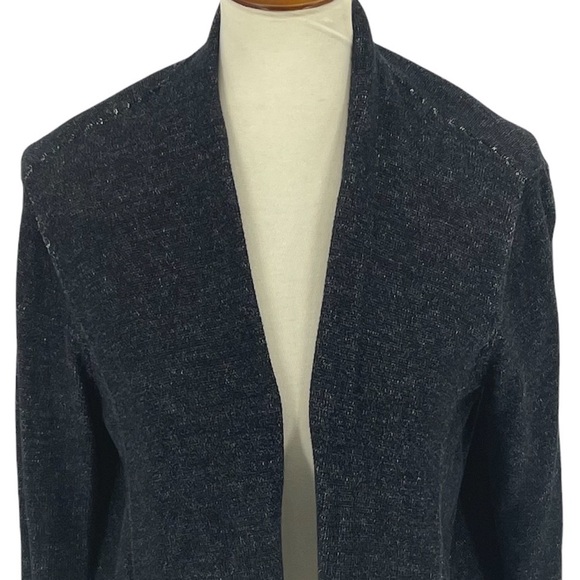 EILEEN FISHER BLACK WASHED HEATHERED OPEN FRONT CARDIGAN SWEATER SMALL - Picture 2 of 6